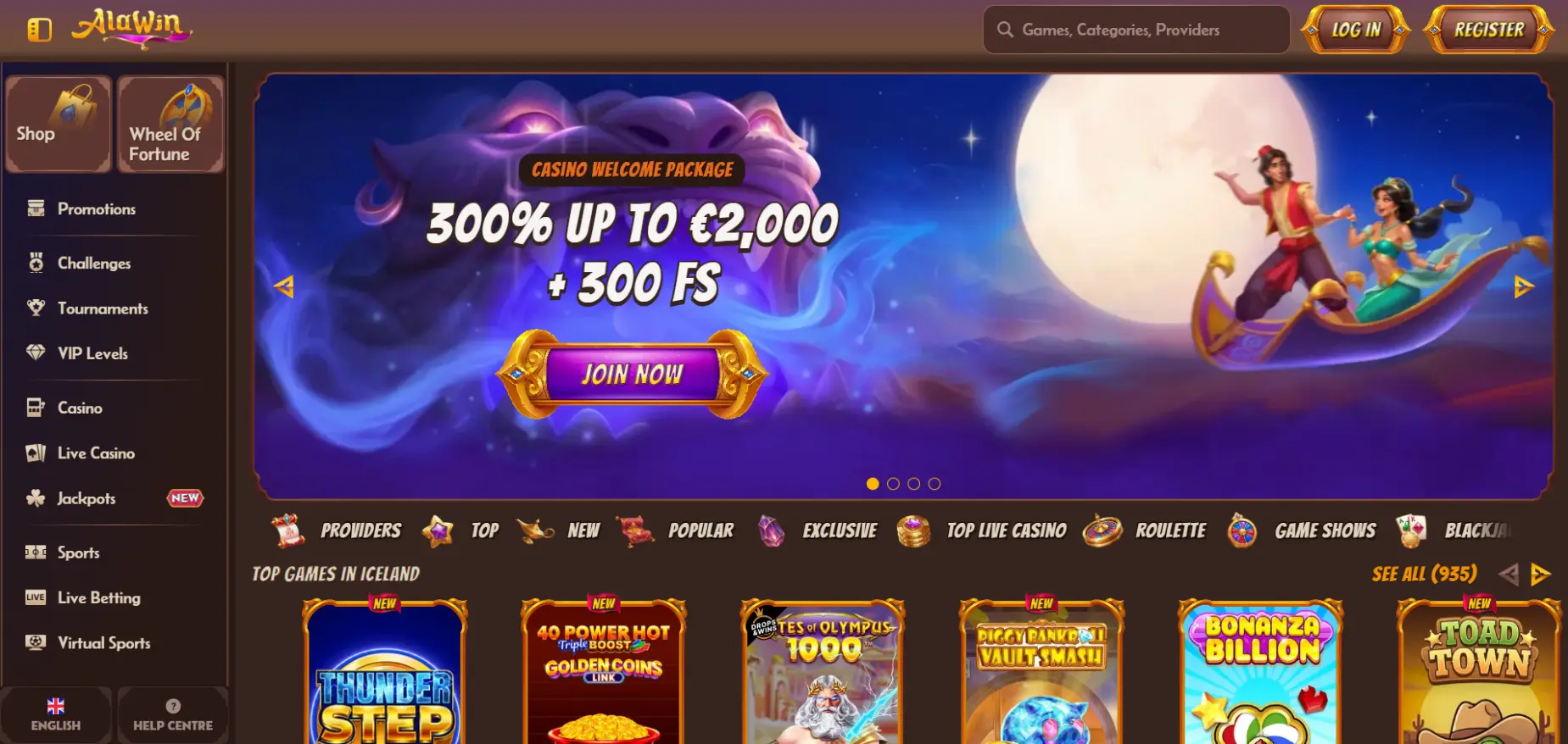 Alawin Casino Screen