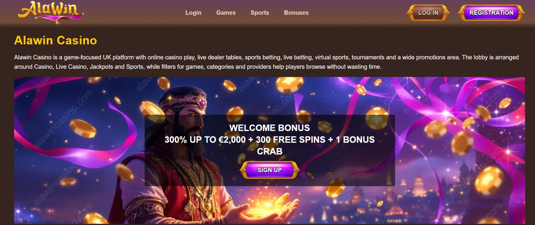 Alawin Casino Screen