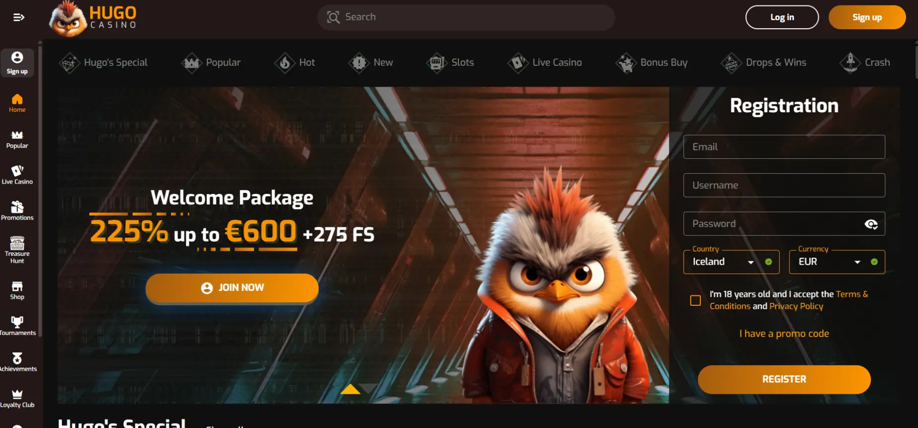 Hugo Casino Screen